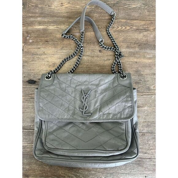 Saint Lauren YSL leather Niki medium gray shoulder/crossbody bag- Authentic! - Picture 1 of 14